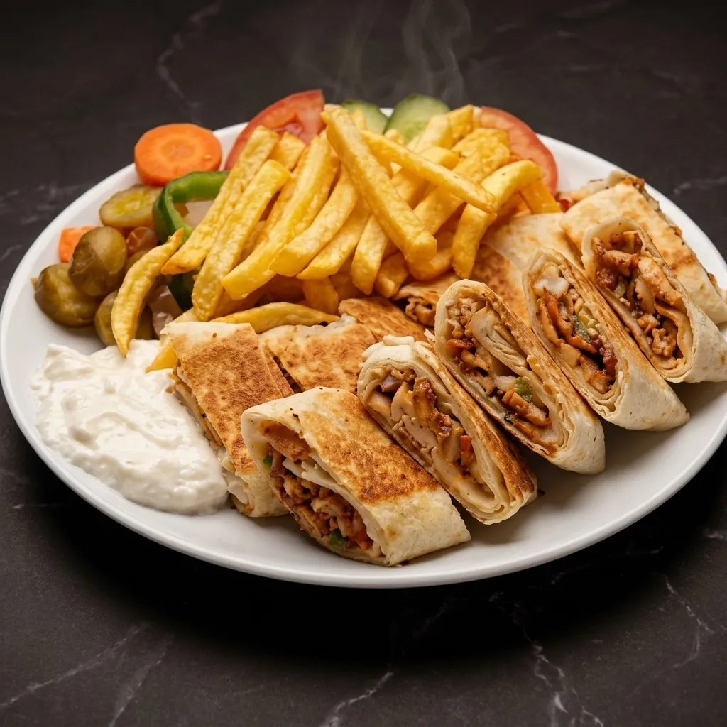 Chicken shawarma Arabic combo with fries and garlic sauce at Donya Kebab in London, Ontario